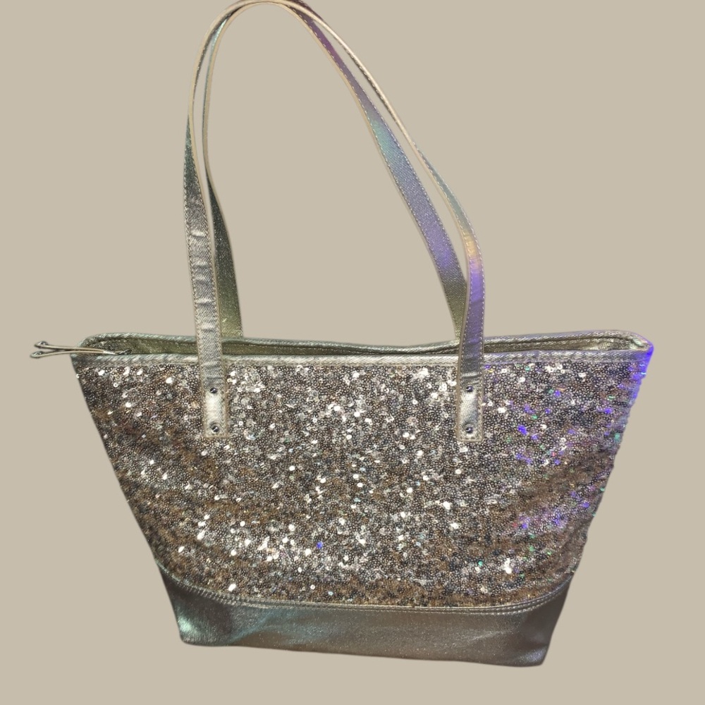 Large Nine West Gold Sequin Tote Hand Bag